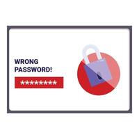 Website security alert with wrong password notification and locked padlock icon vector