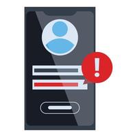 Smartphone showing user profile with error notification popup alerting user vector