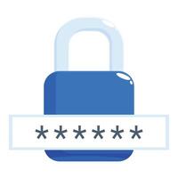 Blue padlock protecting password with asterisks illustrating cybersecurity vector