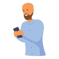 Smiling bearded man using smartphone browsing internet vector