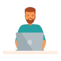 Bearded man working from home office using laptop computer vector