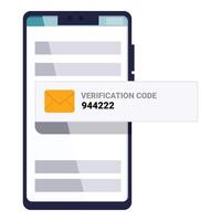 Smartphone showing verification code notification for two factor authentication vector