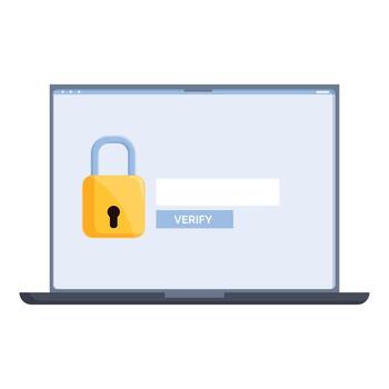 Laptop showing two factor authentication with padlock and verify button vector