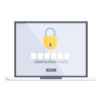 Laptop showing verification code interface with padlock icon vector