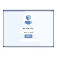 Login form appearing on computer screen with username and password fields vector