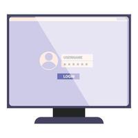 Computer monitor displaying a login screen prompting for user credentials vector