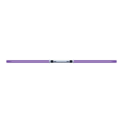 Futuristic metal hilt is generating a glowing purple plasma blade