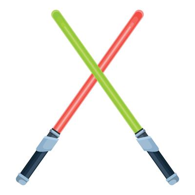 Two crossed realistic light swords with green and red blades