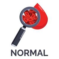 Magnifying glass showing normal red blood cells count vector