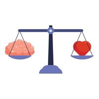 Balance scale comparing human heart and brain weighing logic versus feelings vector