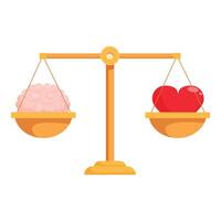 Balance scale weighing heart and brain representing logic versus feelings vector