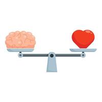Balance scale weighing human heart and brain for love against logic concept vector