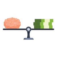 Balance scale comparing value of money and brain power vector