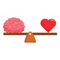 Heart and brain balancing on seesaw scale vector