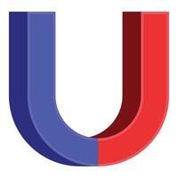 Horseshoe magnet with blue and red poles creating magnetic field vector