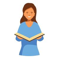 Young woman smiling and reading open book vector