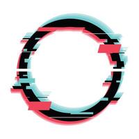 Round frame glitching with turquoise and red digital noise vector