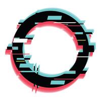 Round glitch frame distorting on white background vector