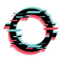 Black circle frame glitching with pink and turquoise digital noise vector