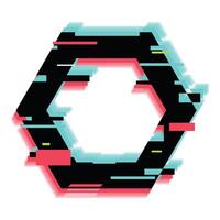 Black hexagon glitching with pink and blue offset effect vector