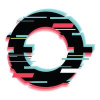 Round frame glitching with turquoise and red digital noise vector