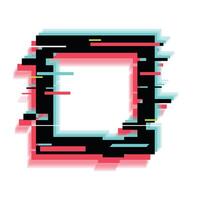 Black square frame glitching with rgb colors on white background vector