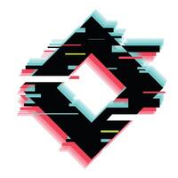 Black diamond shape glitching with colorful lines vector