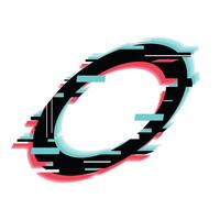 Black circle with rgb glitch effect on white background vector