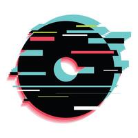 Black cd glitching with turquoise and red shapes on white background vector