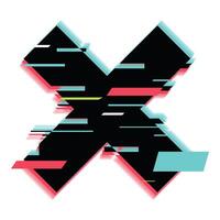 Black cross glitching with rgb colors on white background vector