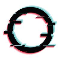 Black circle with glitch effect on white background vector