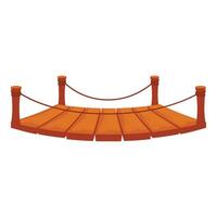 Curved wooden bridge with rope handrails connecting two sides vector
