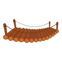 Wooden suspended bridge connecting two sides with rope railing vector