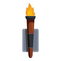 Wall mounted torch with burning fire lighting the way vector