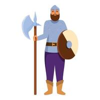 Medieval warrior holding axe and shield posing vector