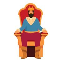 Bearded king sitting on throne with happy face expression vector