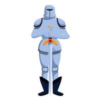 Medieval knight holding sword in full armor standing guard vector