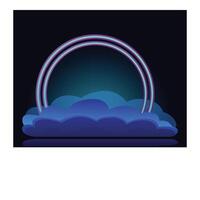 Neon circle floating on clouds creating a stage with copy space vector