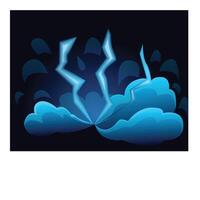 Lightning striking through cartoon clouds background vector