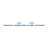 Price range slider showing value change from 46 to 60 dollars vector