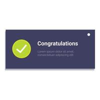 Congratulations banner showing success with check mark icon vector