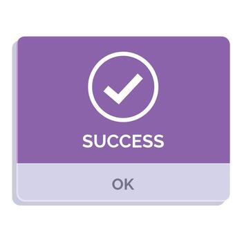 Success confirmation button with check mark showing completion vector