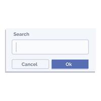 Website element with search bar showing cancel and ok buttons vector