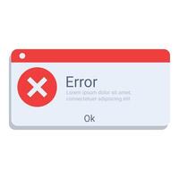 Error message window with red cross mark appearing on screen vector