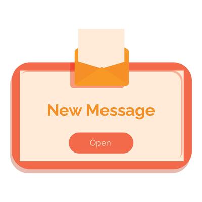 New message notification with envelope icon appearing on screen