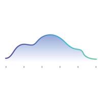 Blue gradient line graph showing growth and decline over time vector