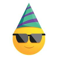 Yellow emoji wearing sunglasses and party hat smiling vector