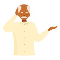 Confused elderly man touching head having forgetful moment vector