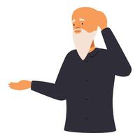 Confused senior man scratching head and shrugging shoulders vector