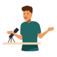 Radio host speaking into microphone with enthusiasm vector